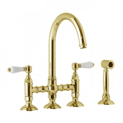 Nicolazzi El Capitan Смеситель для кухни, на 4 отв., с вытяжным ручным душем, цвет: Gold 1460WSGO69