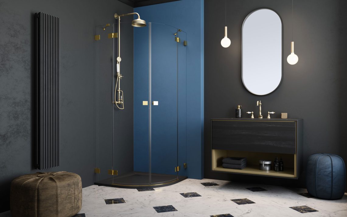 Радиальный душевой уголок 90X90 Essenza Pro Gold PDD золото