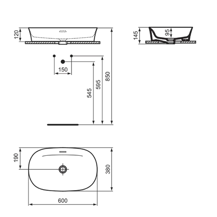 E139701 Ideal Standard Ipalyss Раковина 60*38см., накладная, Diamatec®, цвет: белый