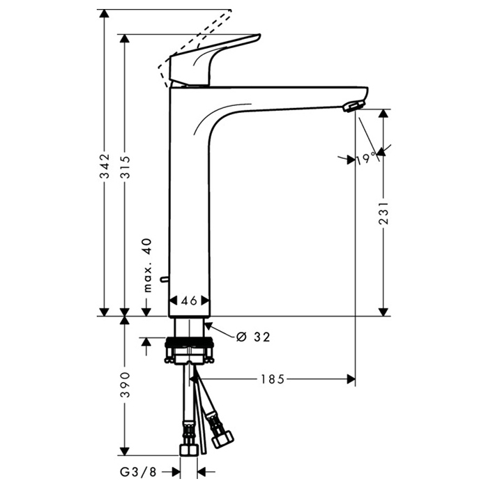 Hansgrohe Focus Смеситель для раковины, однорычажный, высокий h:23см., на 1 отв., цвет: хром 31531000