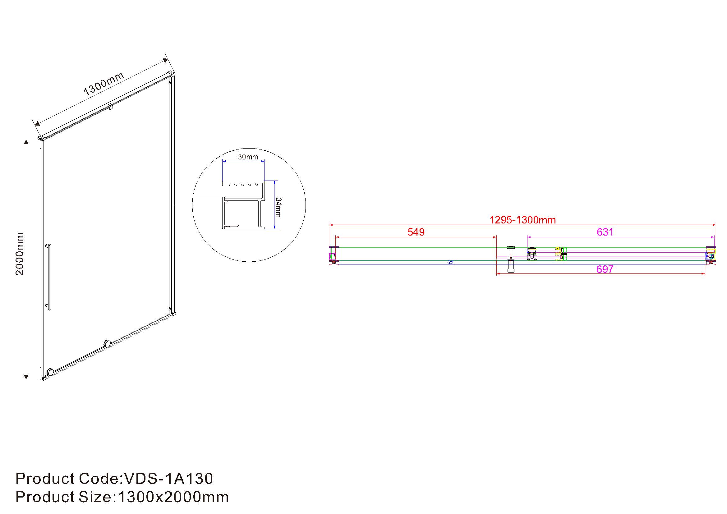 Душевая дверь Arno VPS-1A130CL, 1300, хром, стекло прозрачное