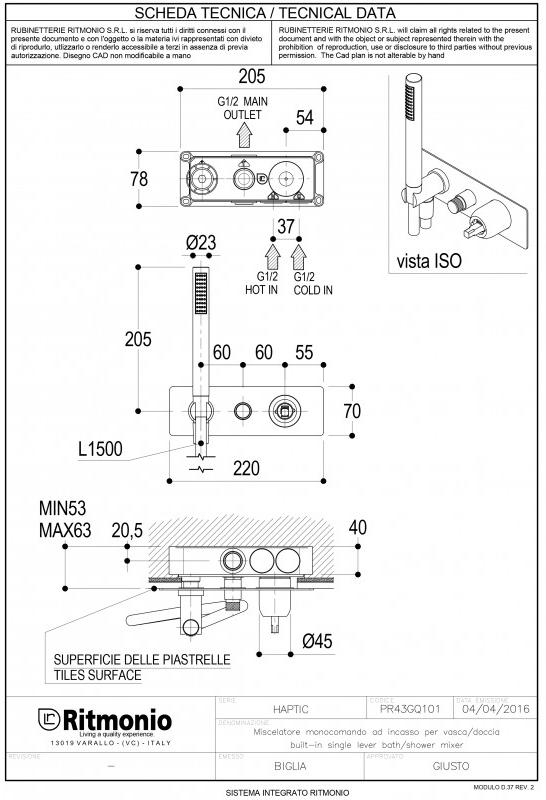 Смеситель для ванны/душа Ritmonio Taormina PR43GR101CRL+PR35MC101CRL хром