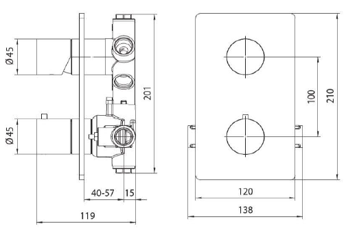 BOSSINI OKI /CUBE NEW Скрытая часть термостата на 4 потребителя Z00105000