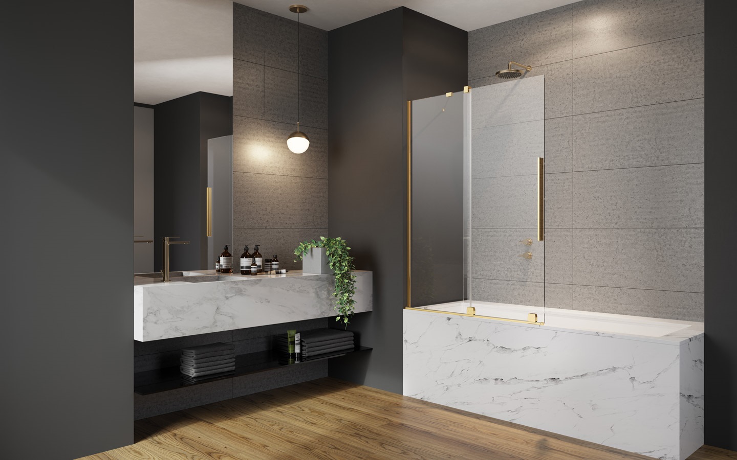 Шторка на ванну 100 см Radaway Furo Gold PND II раздвижная профиль золото левая