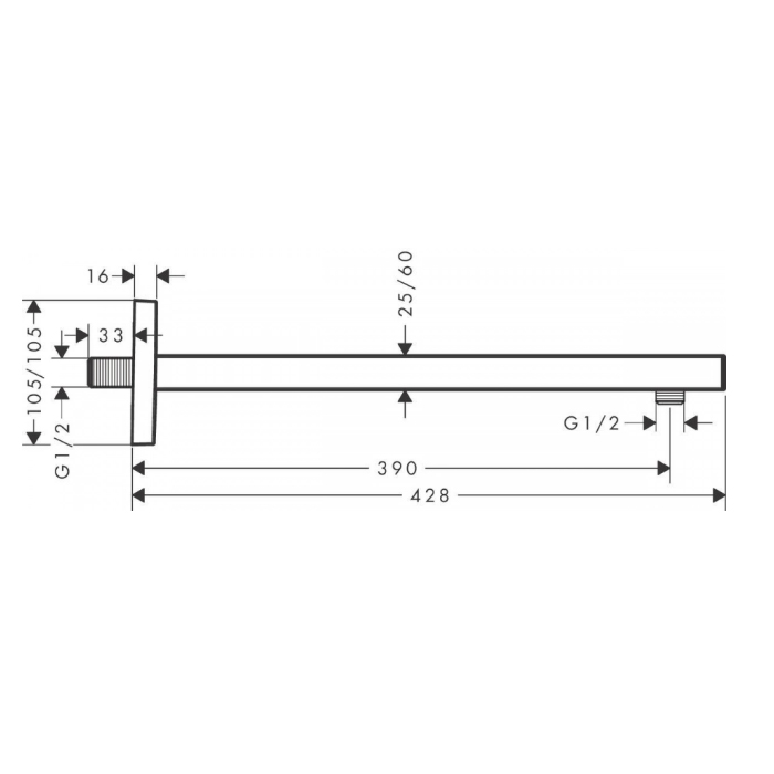 27694700 Hansgrohe Square Держатель верхнего душа 38.9см., настенный, цвет: белый матовый