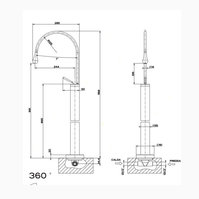 Gessi Goccia Напольный смеситель для раковины (без всраиваемой части), цвет: хром 33624#031