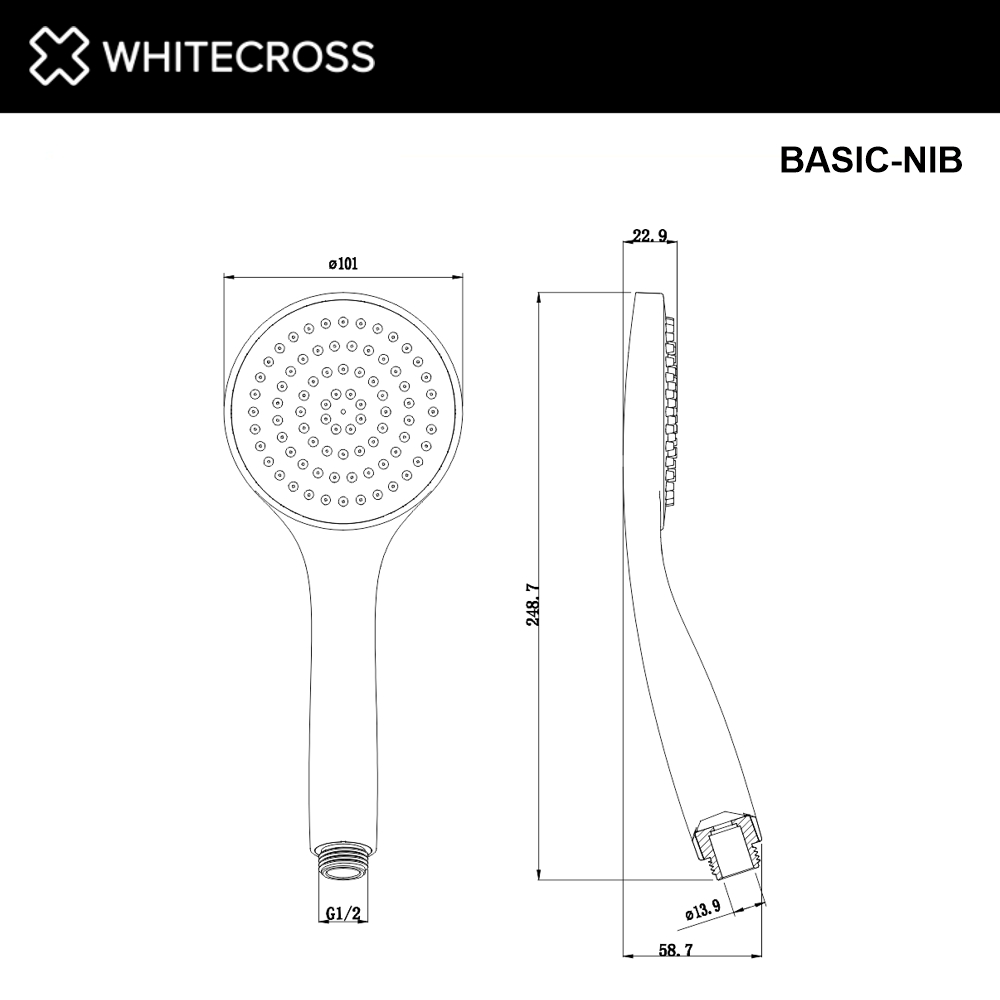Душевая лейка 1 режим WHITECROSS BASIC-NIB (брашированный никель)