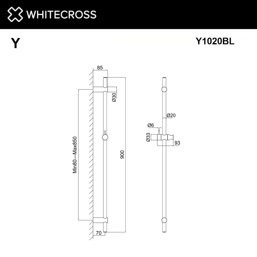 Штанга для душа WHITECROSS Y1020BL (черный мат)