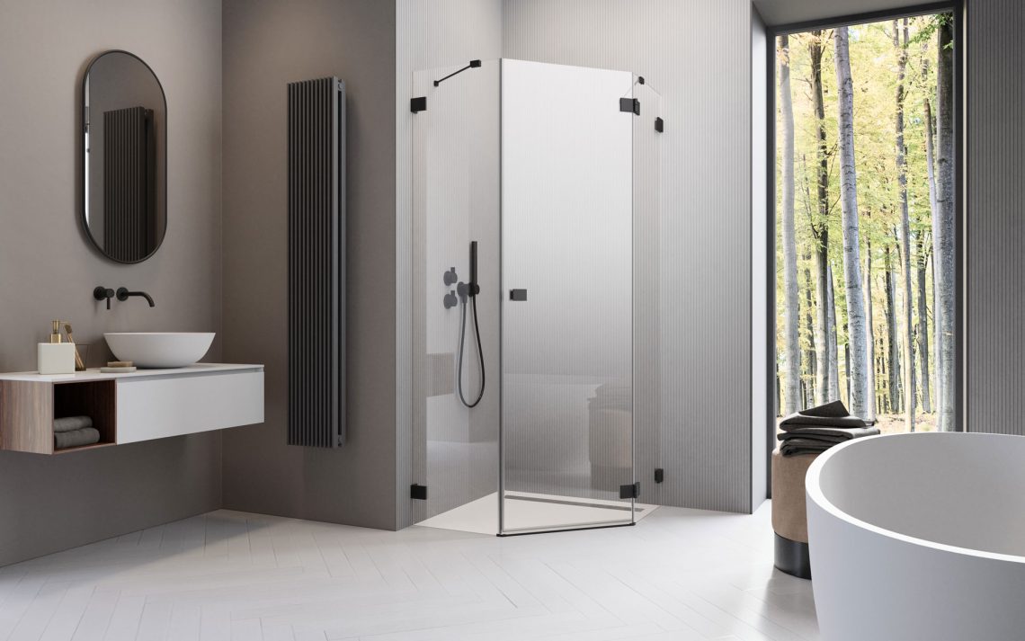 Пятиугольный душевой уголок 100X80 ESSENZA PRO BLACK PTJ