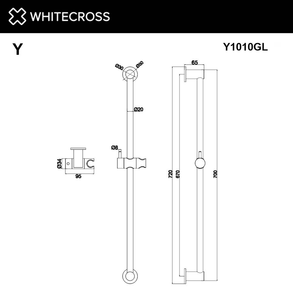 Штанга для душа WHITECROSS Y1010GLB (брашированное золото)