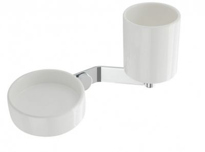 Stil Haus Bucket, настенные керамические мыльница + стакан, цвет хром - белая керамика BK14(08-BI)