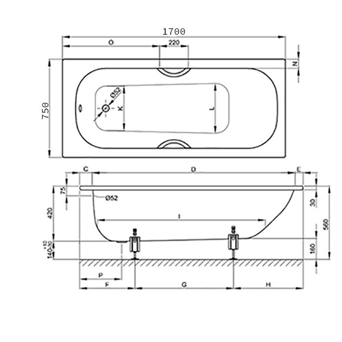 2947-000 AD, PLUS Bette Form 2020 Ванна с шумоизоляцией 170х75х42см, BetteGlasur® Plus, с комплектом ножек, встраиваемая, цвет: белый