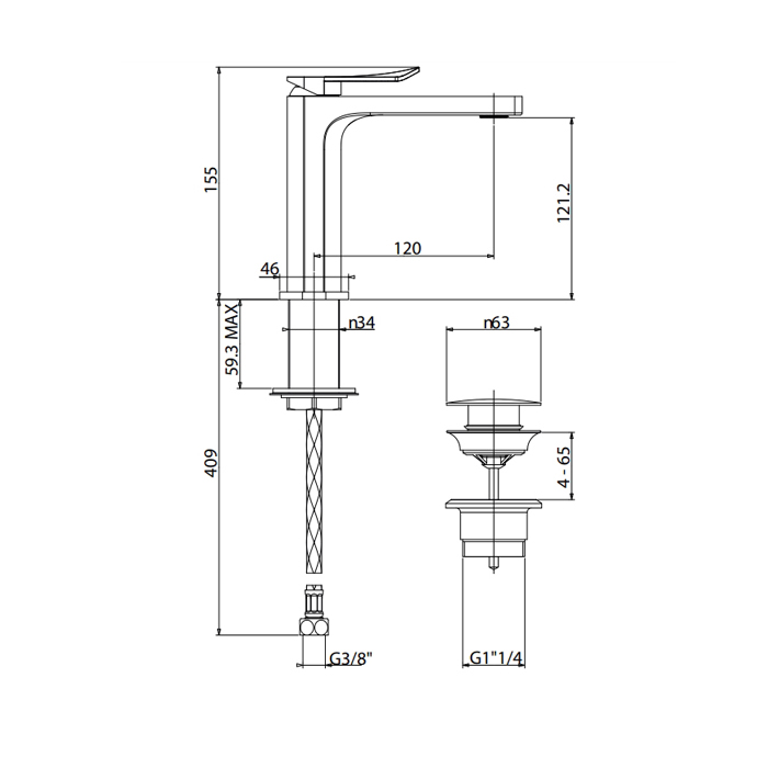 Gattoni Soffio Смеситель для раковины однорычажный, высота 121,2 мм., цвет: Brushed nickel 8140/81NS