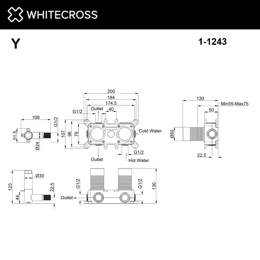 Встраиваемая часть смесителя на 3 потребителя WHITECROSS Y1243