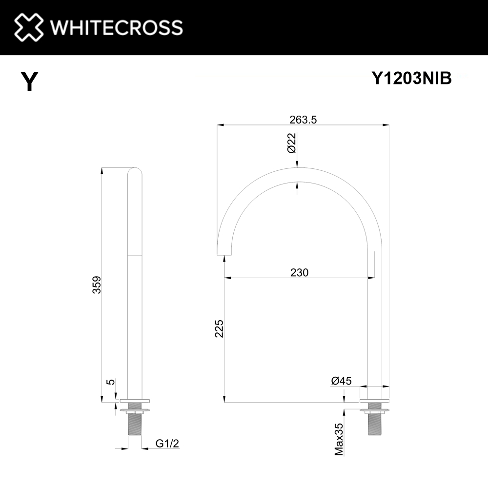 Излив отдельностоящий WHITECROSS Y1203NIB (брашированный никель)