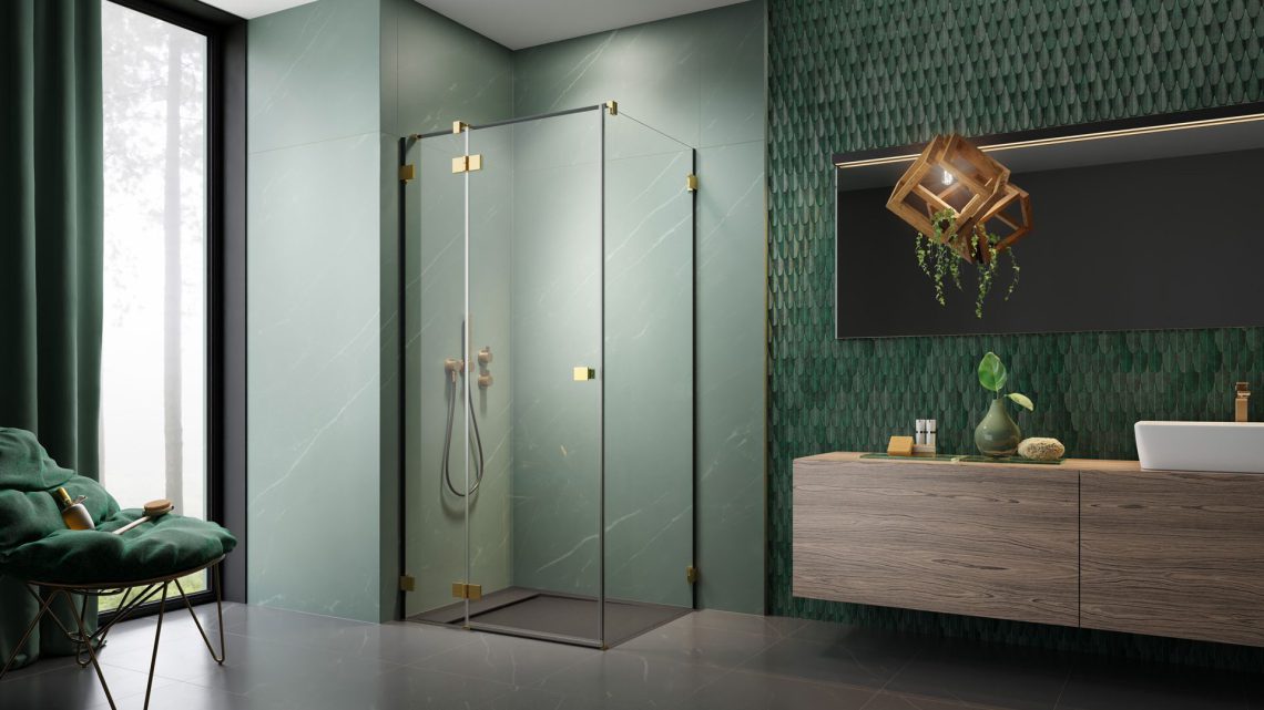 Прямоугольный душевой уголок 110X70 Essenza Pro Gold KDJ золото