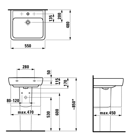 Раковина 550x480 Laufen Pro A 8.1895.1.000.104.1