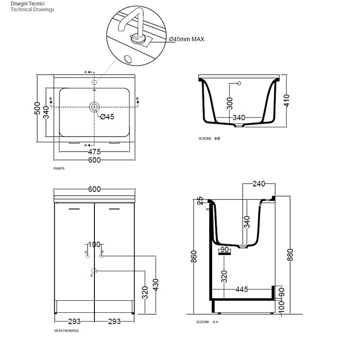 Хозяйственная раковина 60x50 Kerasan Aquadom 029201*1
