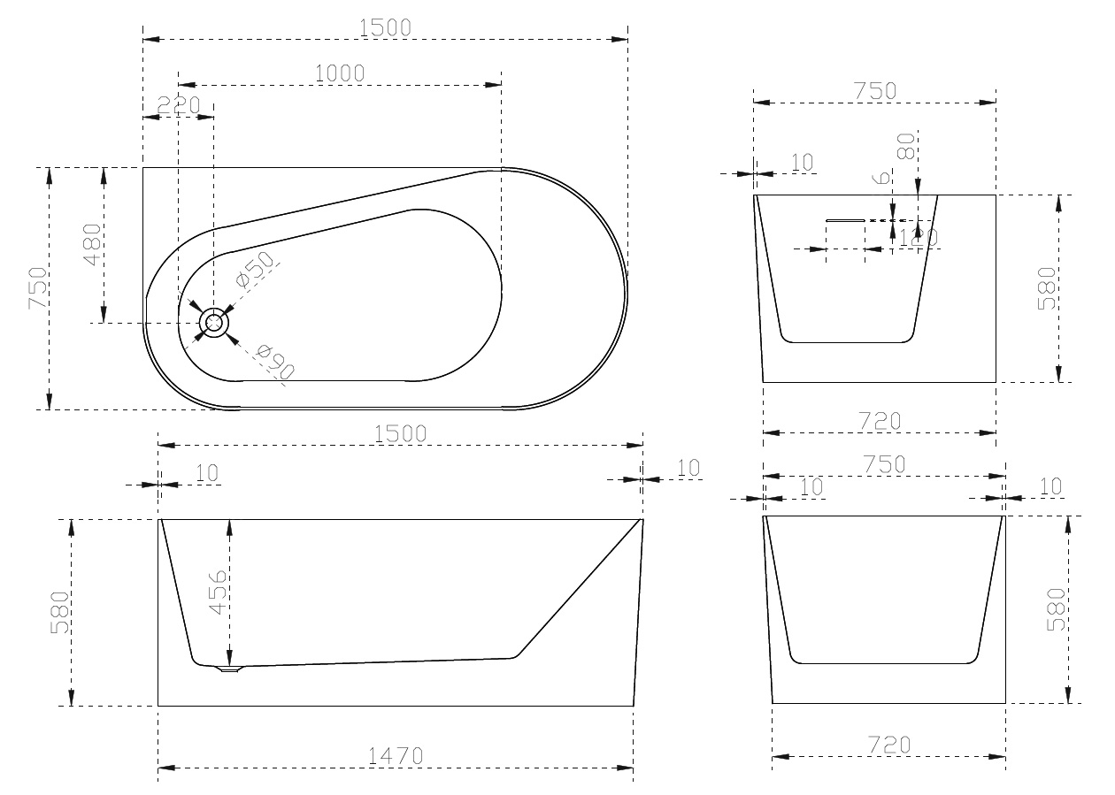 Акриловая ванна 150x75 ABBER AB9496-1.5 L