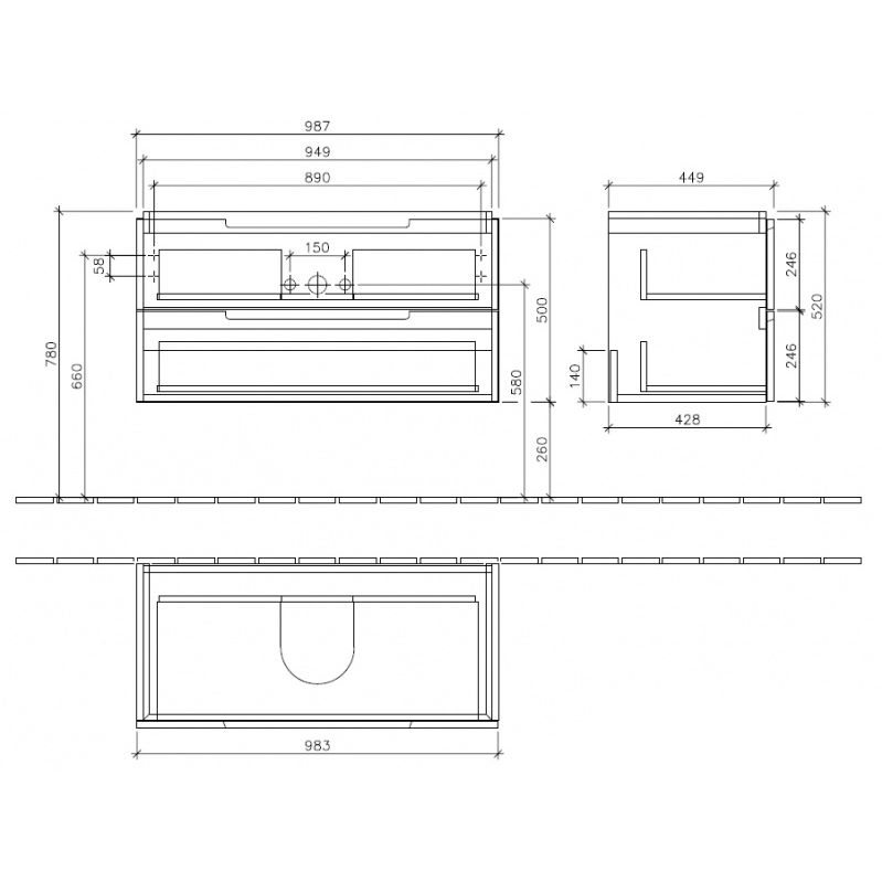 Тумба с раковиной Villeroy&Boch Subway 2.0 A697 00FQ + 7175 A001, дуб-графит