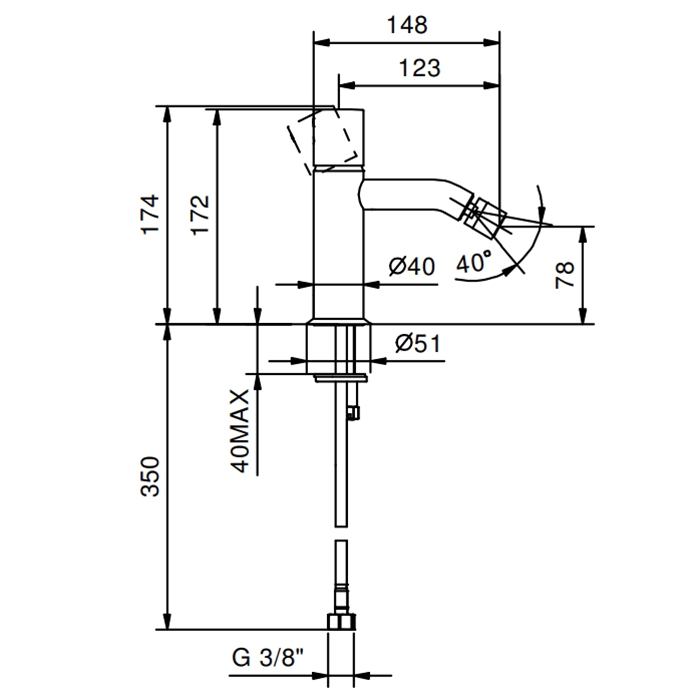 Fantini Nostromo Смеситель для биде, 1 отв., без донного клапана, цвет: Matt Gun Metal PVD 50 P5 E908WF