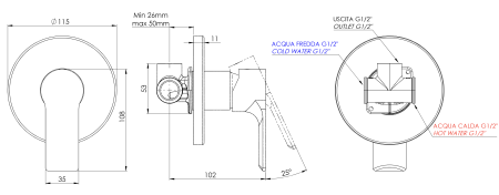 Смеситель для душа Mariani KALI B22179KL, золото брашированное