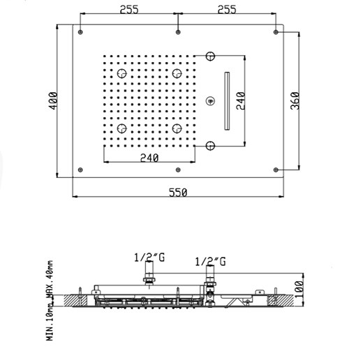 SF009B04Q AquaElite верхний душ потолочного крепления с 3-мя режимами, 550x400 мм