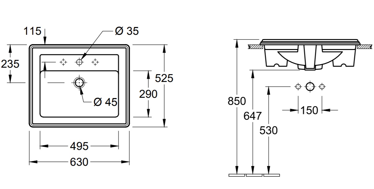Раковина  630x525 Villeroy&Boch Hommage 7102 63 R1