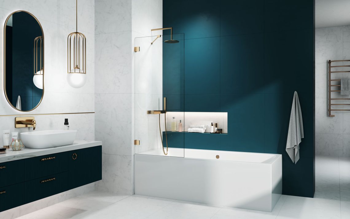 Шторка на ванну 80 см Radaway Essenza Pro Gold PNJ II золото