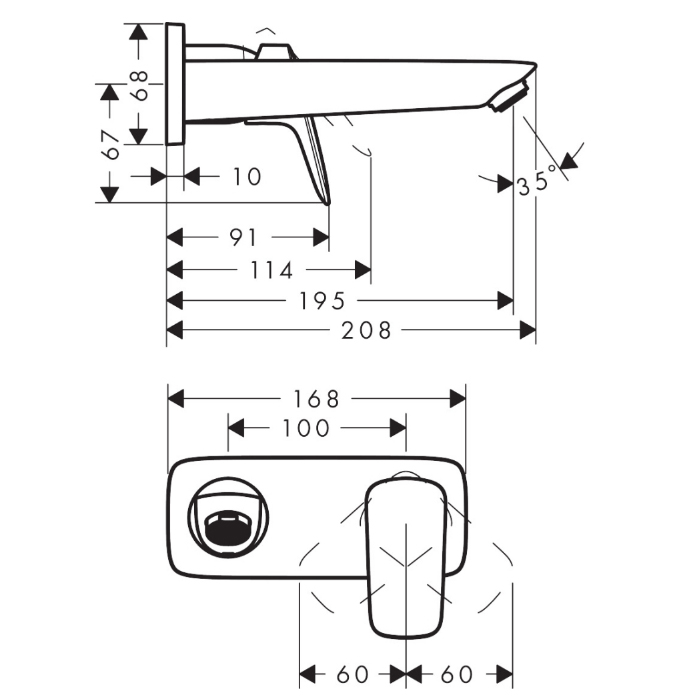 71220670 Hansgrohe Logis Смеситель для раковины, настенный, цвет: черный матовый