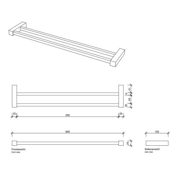 Decor Walther Corner HTD60 Полотенцедержатель 60см, двойной, подвесной, цвет: хром 560400