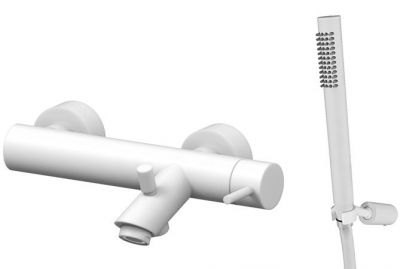 Paffoni LIGHT Смеситель для ванны короткий излив, c ручным душем, Белый матовый, LIGHT Paffoni LIG023BO
