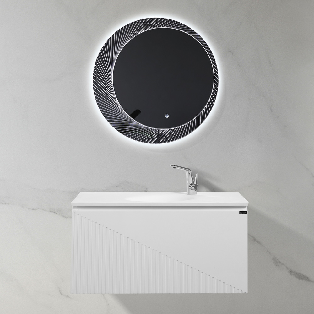 9189002 Мебель B&W U918.900-2 основной шкаф,Glossy White, Blum направляющие,кварцевая раковина (900x520x450)