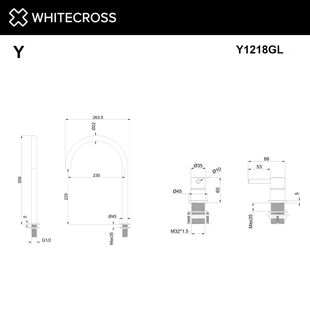 Смеситель для умывальника с выносным управлением WHITECROSS Y1218GL (золото)