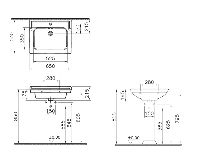 Vitra Serenada раковина с пьедесталом 65 см. 7801B003-0001