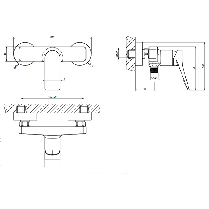 Gessi Rilievo Смеситель для душа, настенный на 2 отв., цвет: black XL 59031#299