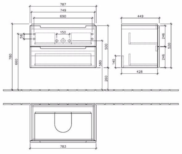 Тумба с раковиной Villeroy&Boch Subway 2.0 A696 00 FQ + 7175 80 01, дуб-графит