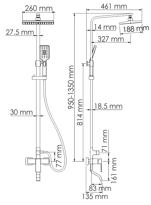 A16501 Душевой комплект со смесителем Размеры (Ш/В/Г): 26х135х46,1 см