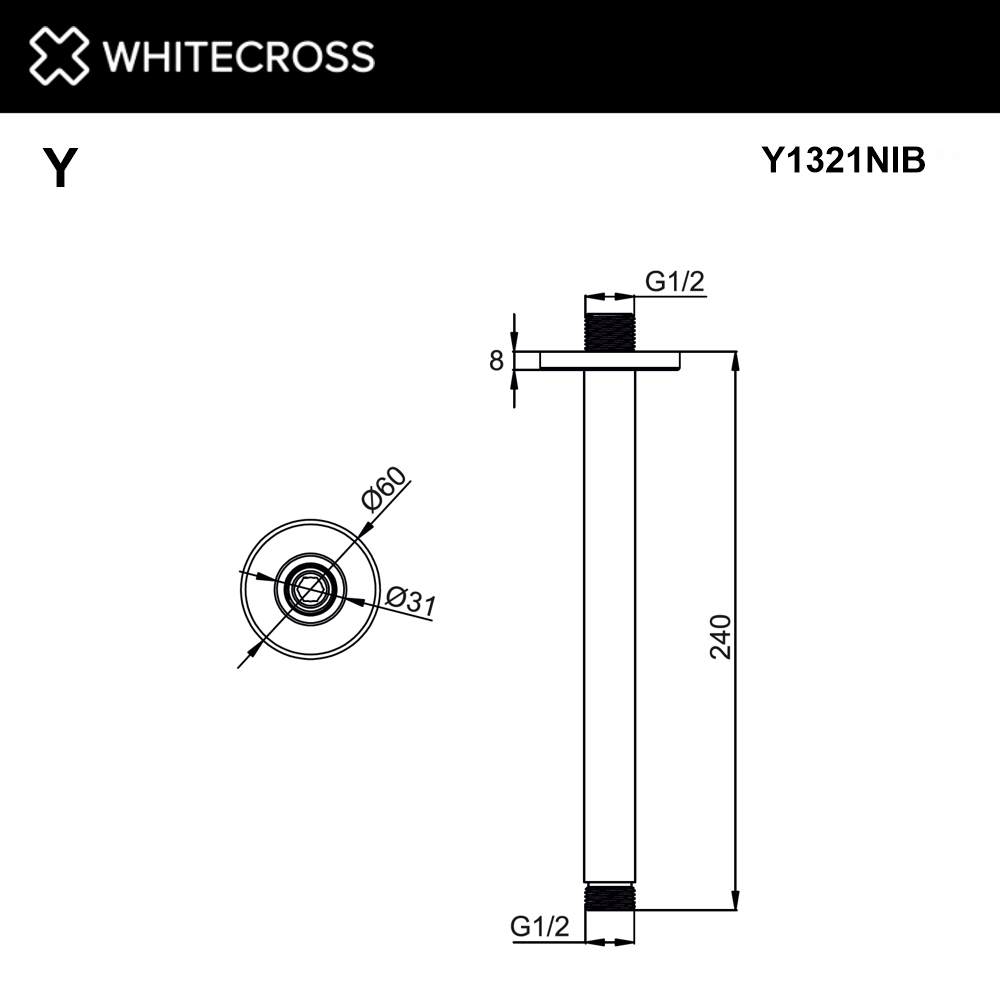 Кронштейн душевой потолочный WHITECROSS Y1321NIB (брашированный никель)