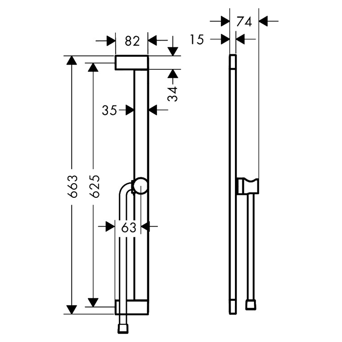 24402670 Hansgrohe Unica Душевая штанга S Puro 65 см со слайдером и шлангом Isiflex 160см, цвет: черный матовый