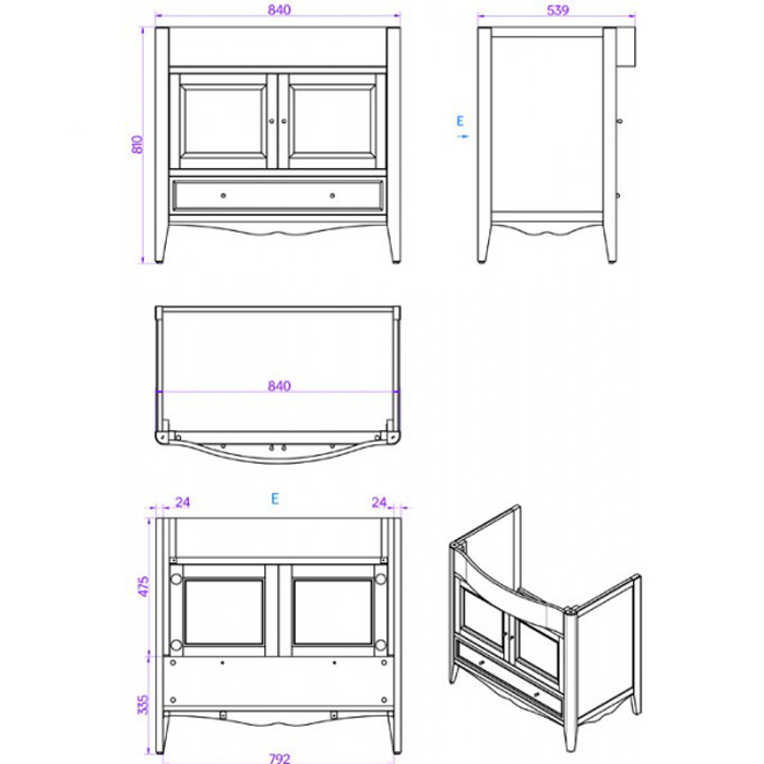 TW Veronica, Тумба с раковиной 90x56см, напольная, цвет: TORTORA VER3090-T