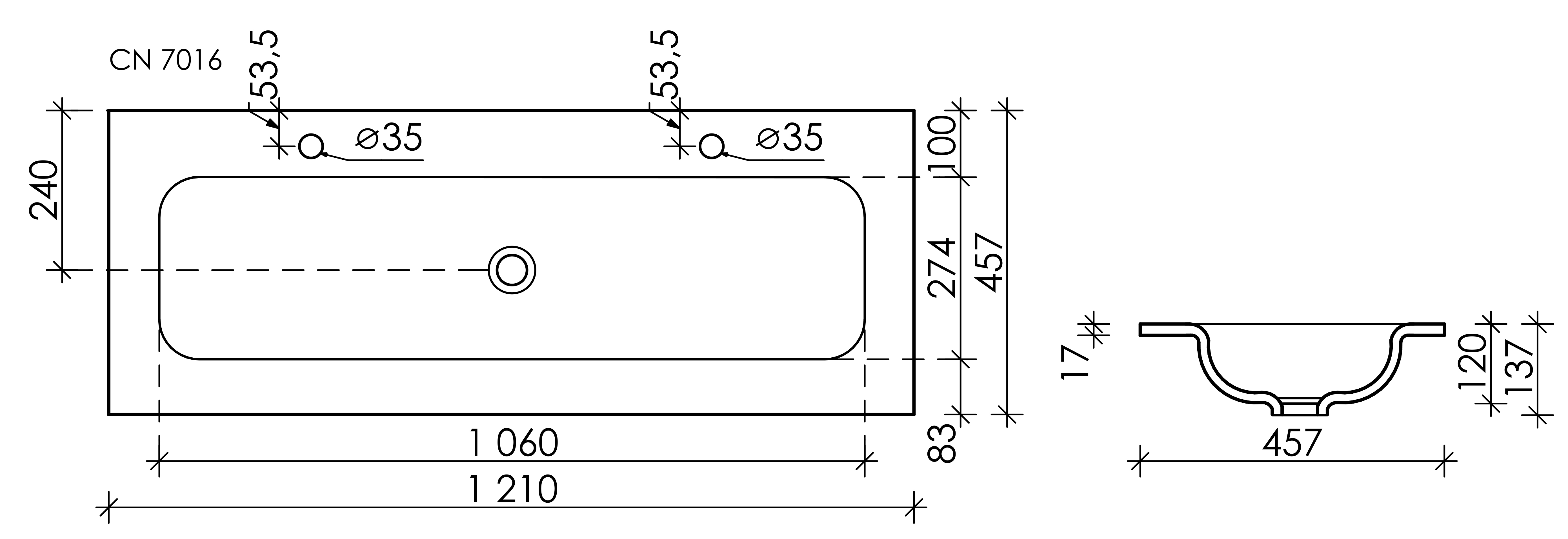 CN7016MB Ceramica Nova Раковина накладная Grace прямоугольная, с 2 мя отверстиями под смеситель 1210x457x137 мм, цвет черный матовый