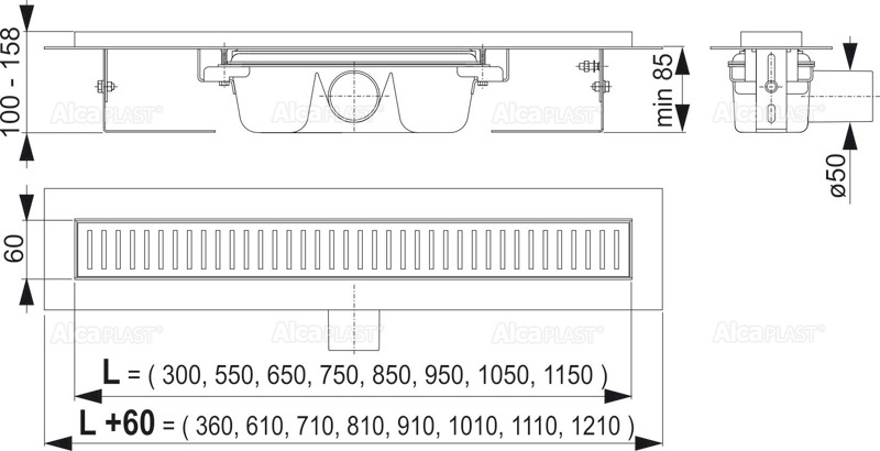 Водоотводящий желоб Alcaplast APZ1-950