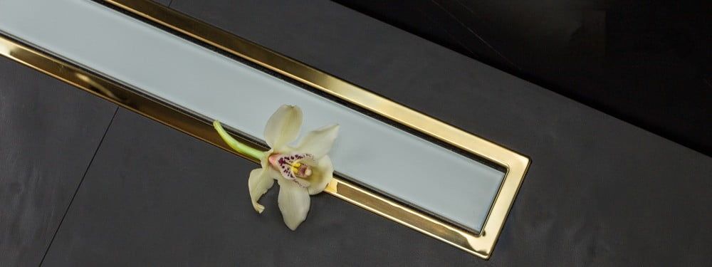 Линейный трап 300 мм PESTAN Confluo Premium Line Gold With White Glass 13100088