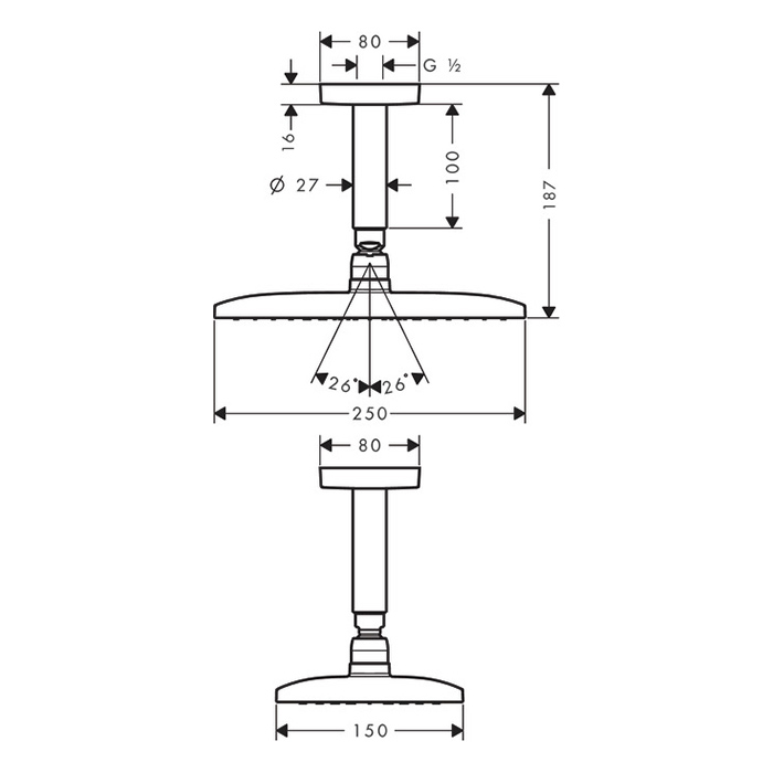 Hansgrohe Raindance E Верхний душ 25х15см., потолочный, цвет: хром 27380000