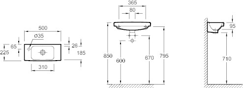 Jacob Delafon E4701L-00 Компактный рукомойник 50 х 22,5 см