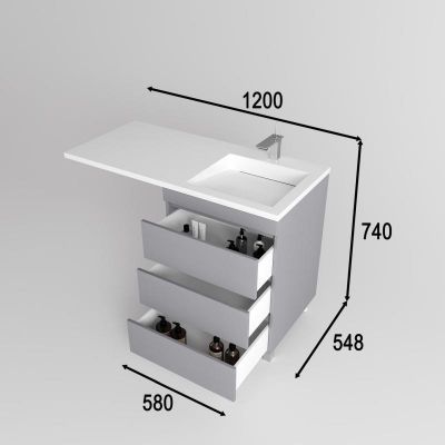 Тумба для раковины для раковины напольная "Даллас ЛЕОН 120" (3 ящ.) Люкс серая, PLUS