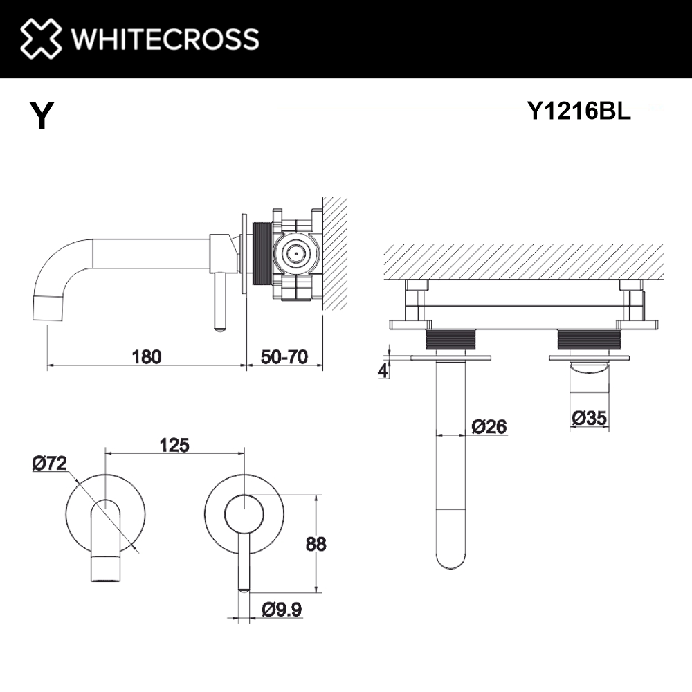 Смеситель для умывальника скрытого монтажа WHITECROSS Y Y1216BL (черный мат)