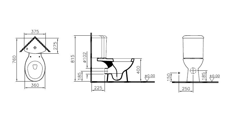 Унитаз с бачком угловой Vitra ARKITEKT 9754B003-7200