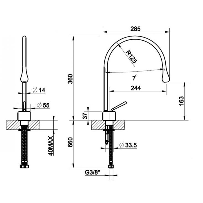 Gessi Goccia Смеситель для раковины на 1 отверстие, излив 244мм R=125, цвет: белый 33602#279